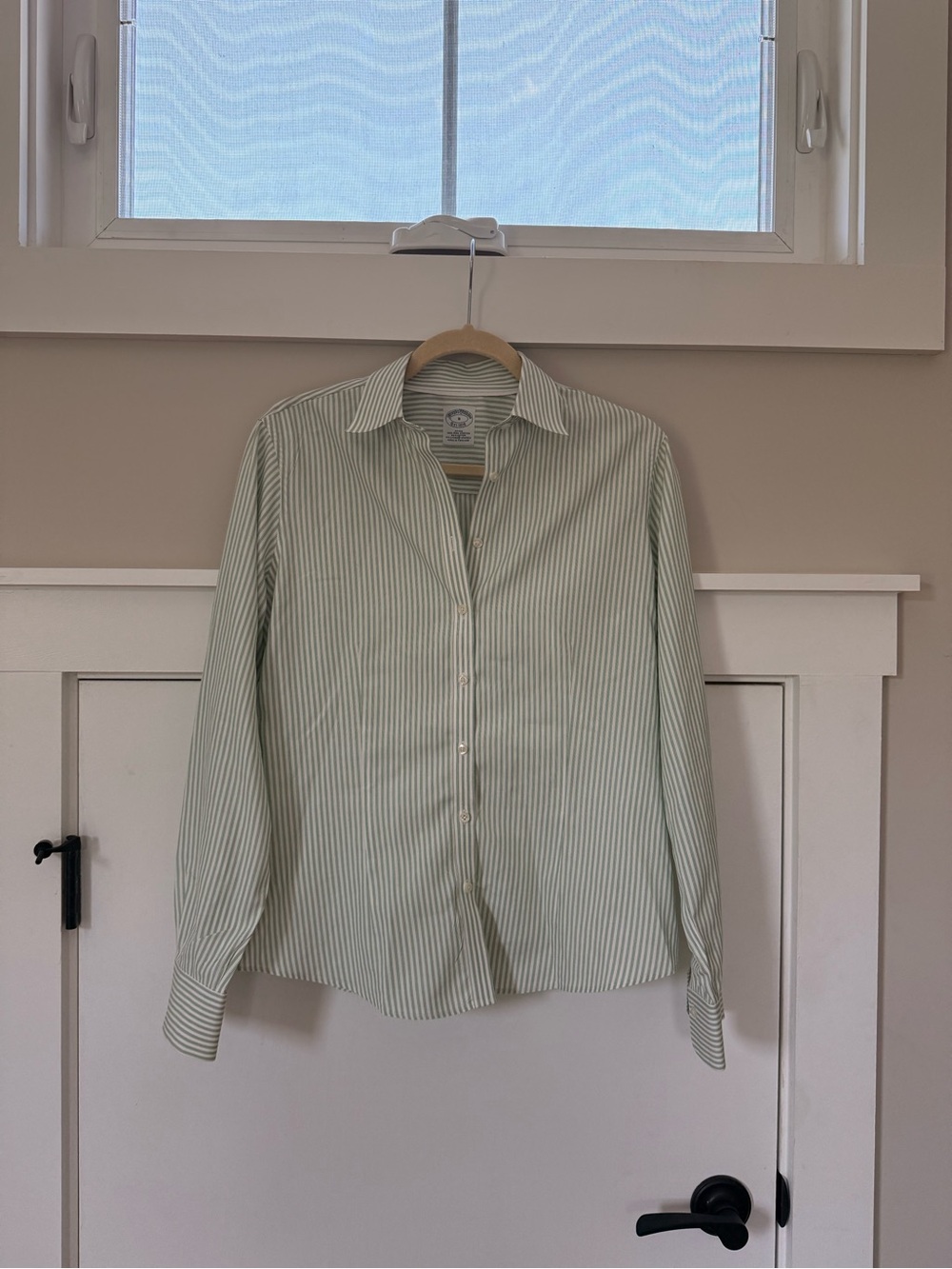 Brooks Brothers Light Green and White Striped Button-Down Shirt
